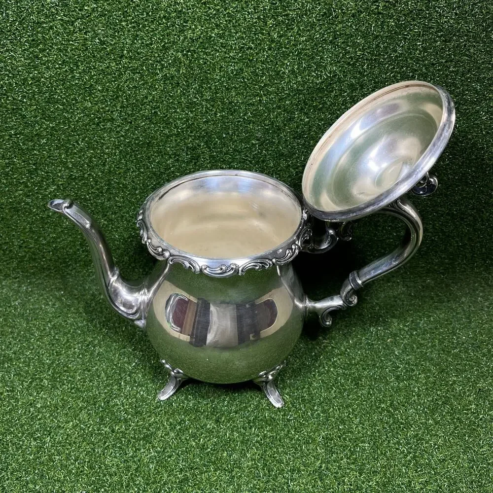 Vintage Wm Rogers Silverplate Footed Teapot Ornate Eagle Star Hinged Lid
